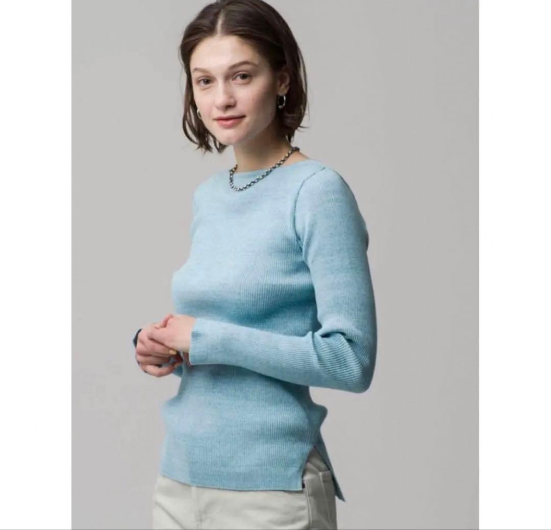 オーラリー ロンハーマン ギザボートネック リブニット プルオーバー 水色