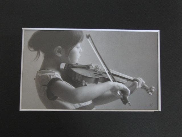 島村信之、【響き】、希少な額装用画集画、新品高級額 額装付、状態良好