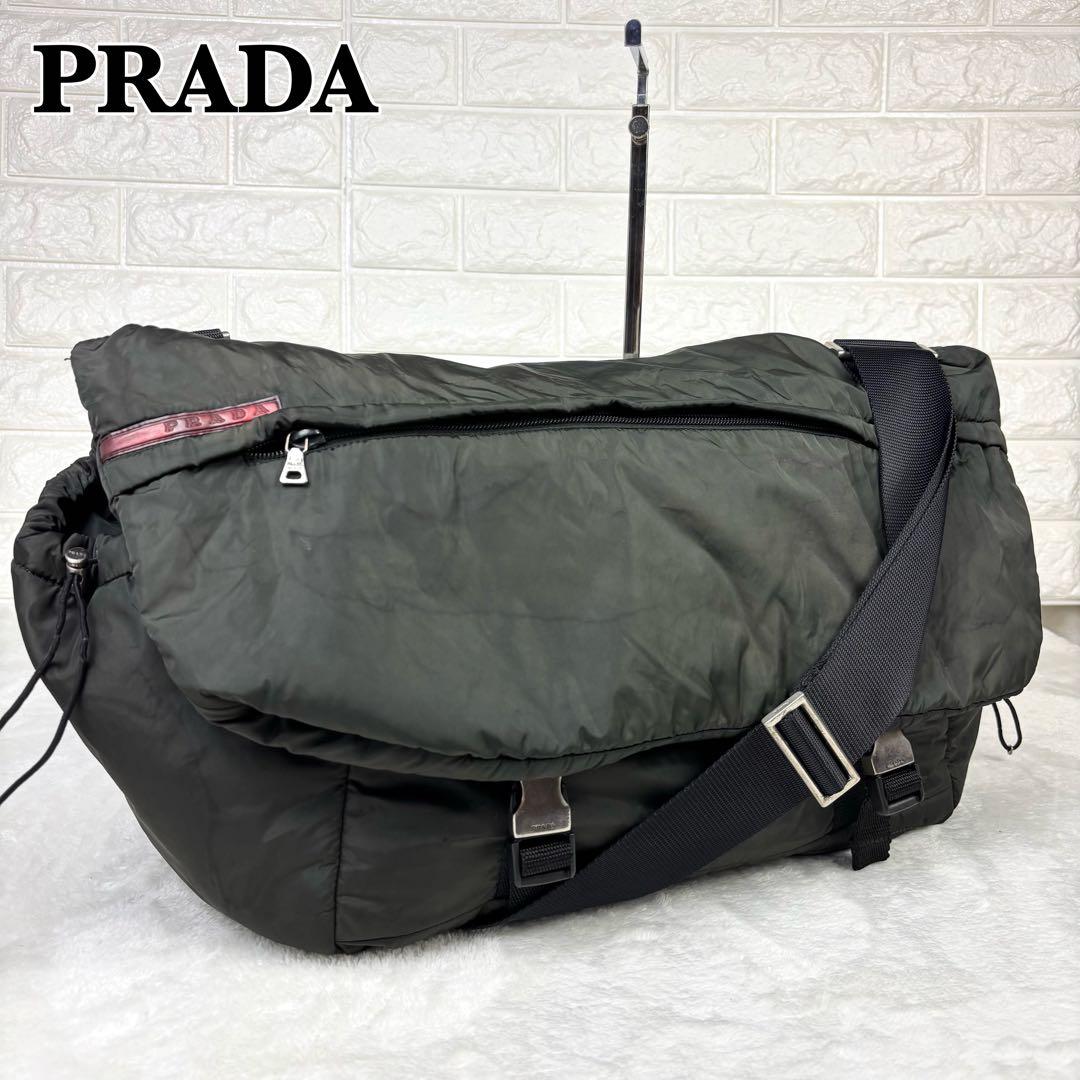 プラダスポーツ ショルダー メッセンジャーバッグ ナイロン フラップ カーキ
