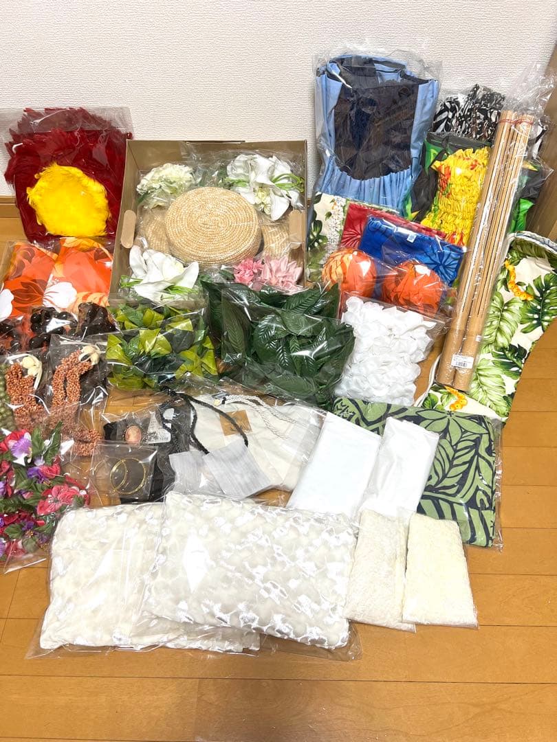 フラダンス　ウリウリ着脱式　プイリ　ドレス　レイ　髪飾り　パウ　ハット　セット