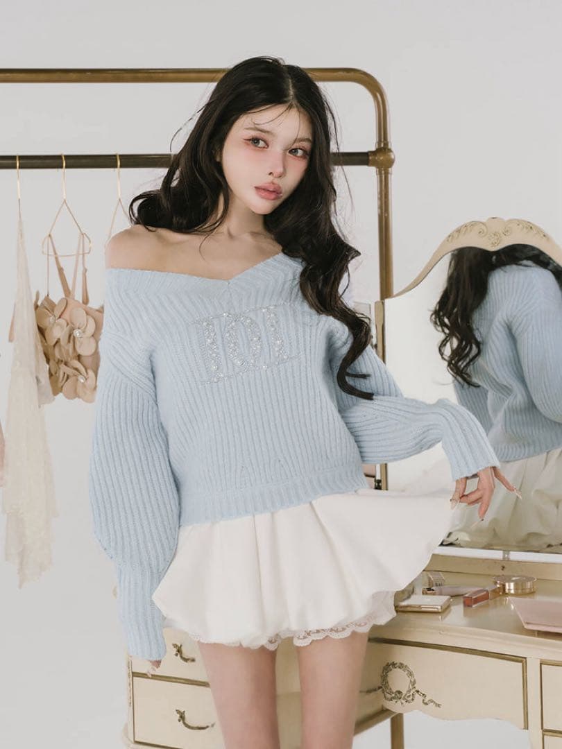 Darich ダーリッチ　ファンシービーズDDロゴボリュームニットトップス