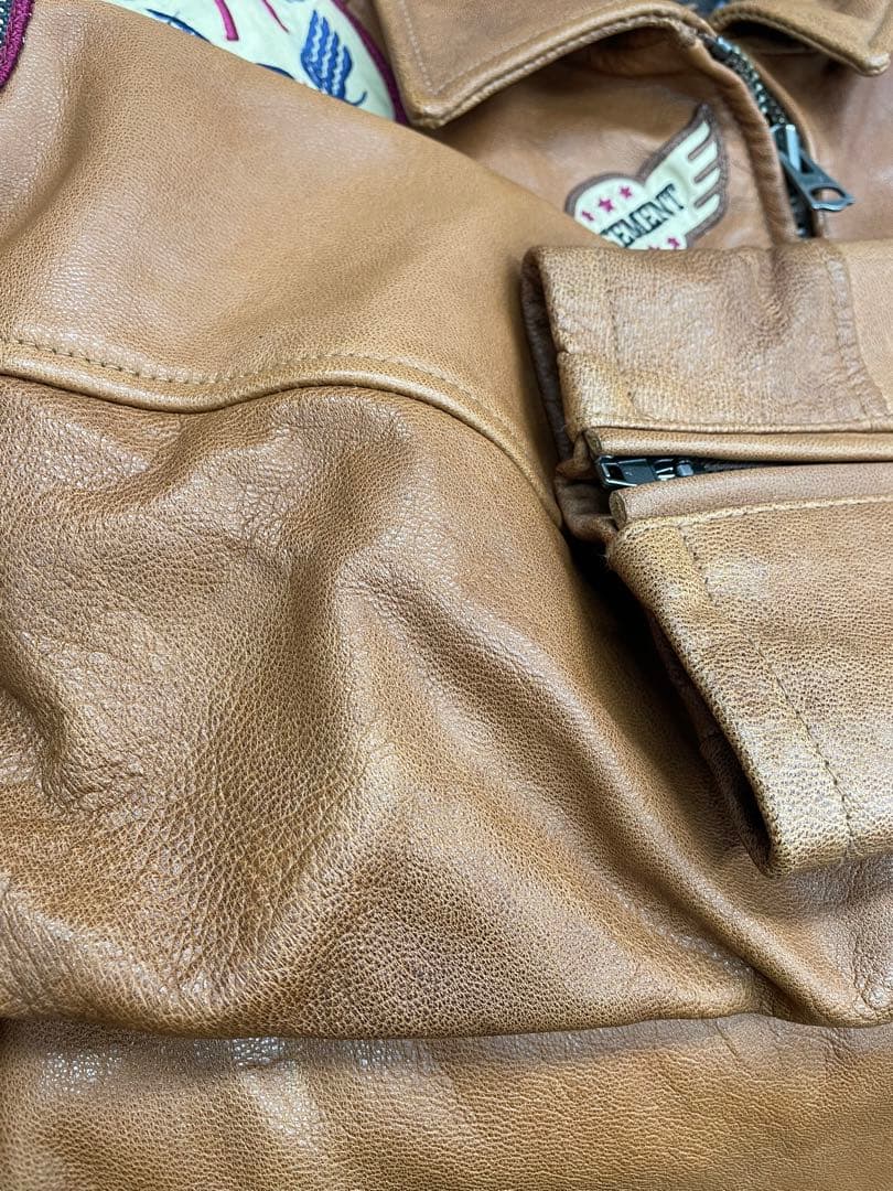 ローブローナックル ライダースジャケット ワッペン 山羊革 ブラウン