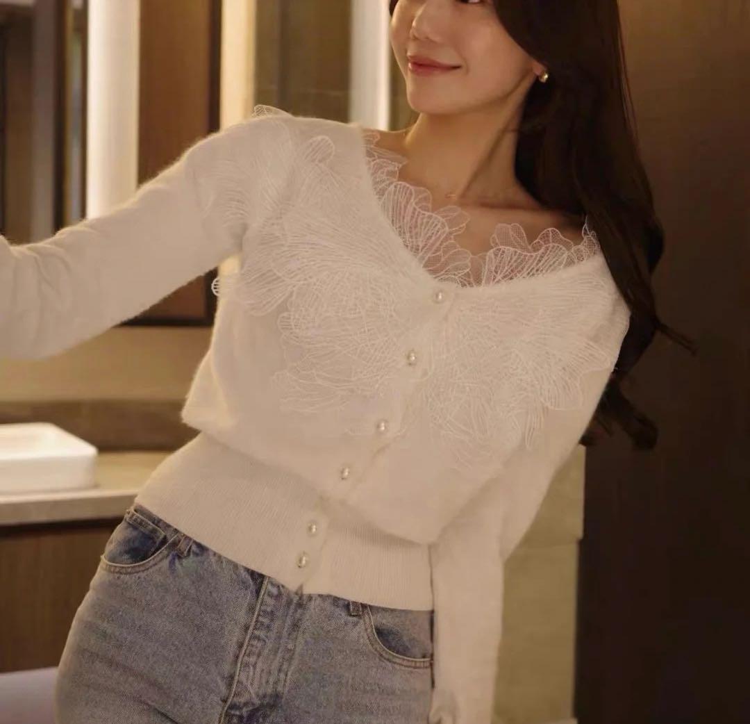 polaura レースフリルカーディガン ホワイト - メルカリ