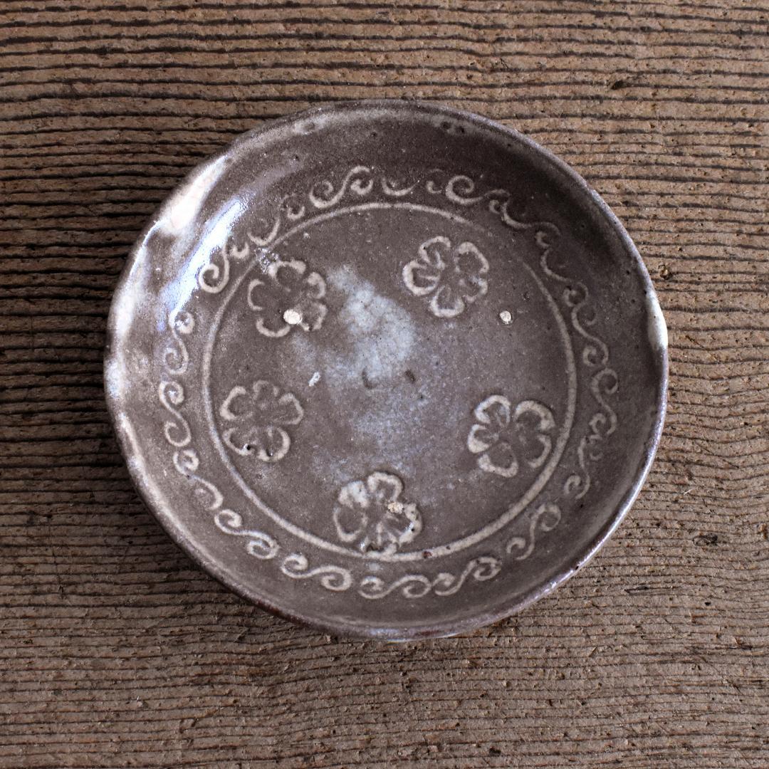 江戸 八代焼 古高田 三島象嵌盃 小皿 / 肥後 熊本 酒器 古陶器 古伊万里