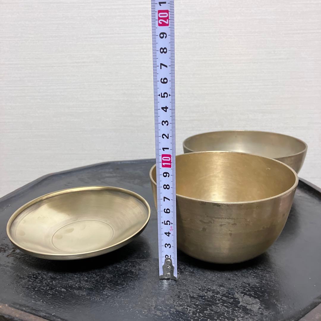 韓国古い真鍮製の器3点その16アンティーク古道具韓国骨董.李朝.