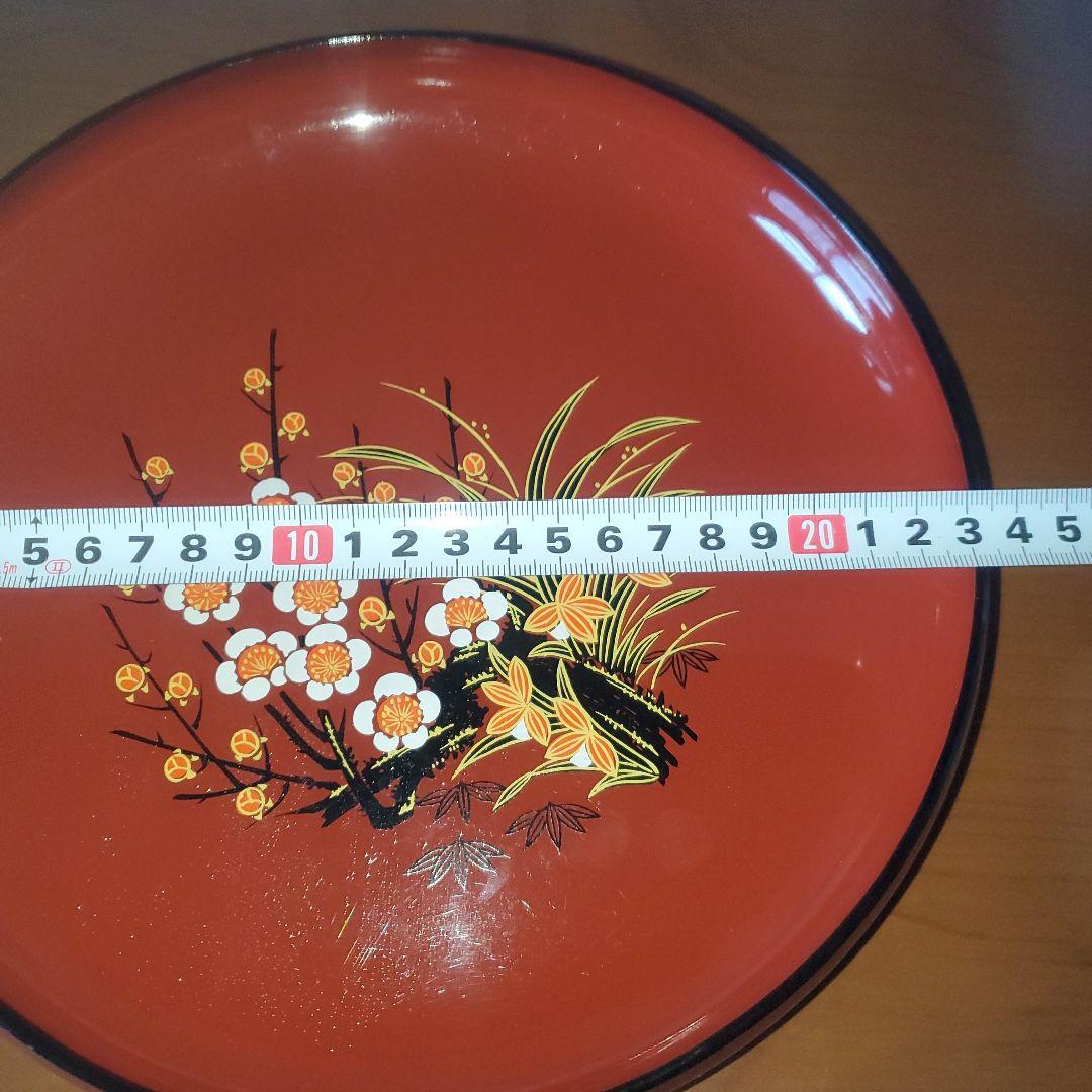 赤い花柄 漆器盆 直径約20cm - メルカリ