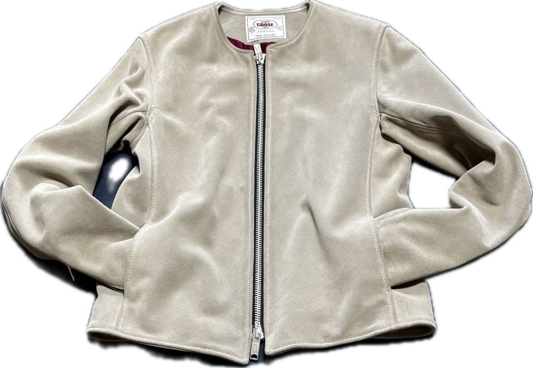 JAMESGROSEベージュ スエードレザー シングルライダースジャケット 38 中古・古着通販】JAMES GROSE (ジェームスグロース) カーフスキン