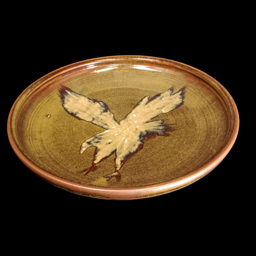 小久慈焼 鷹の絵柄 陶器の皿 直径約45㎝