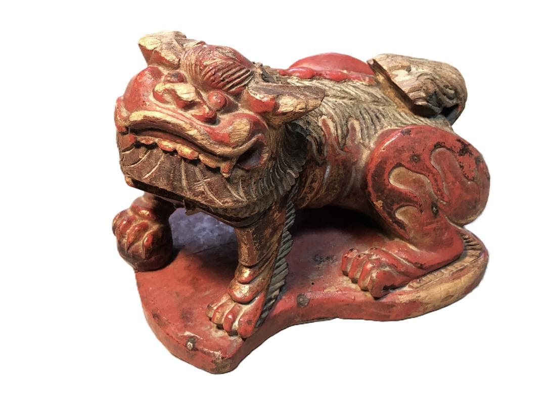 木彫金朱漆塗玉獅子 】 江戸時代