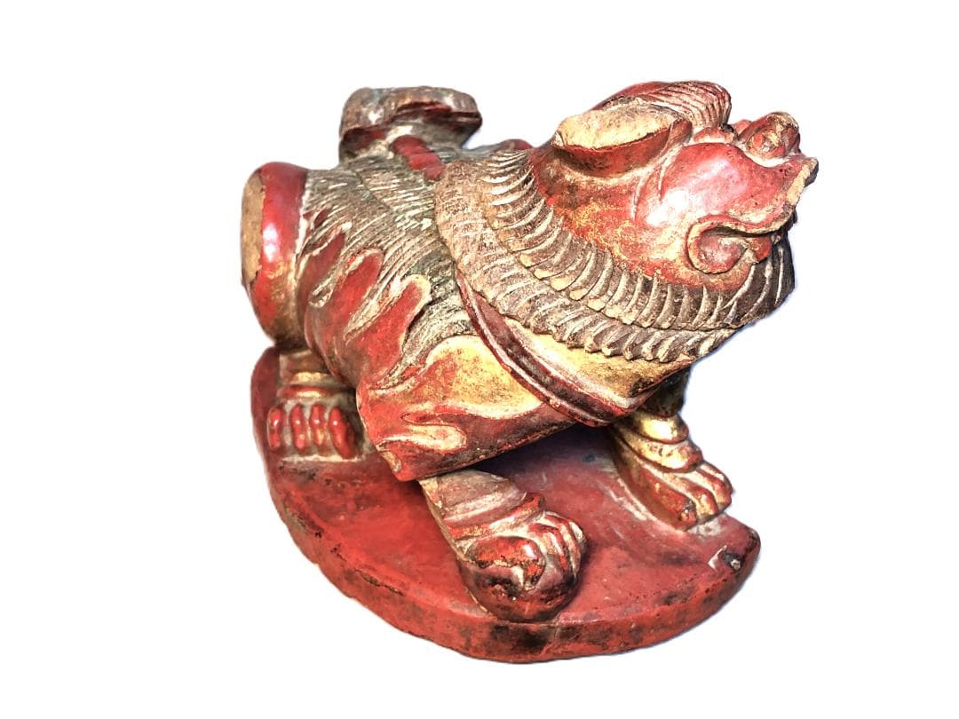 木彫金朱漆塗玉獅子 】 江戸時代