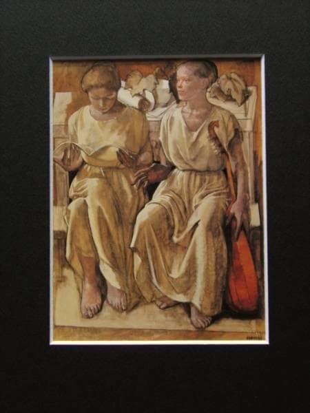 小磯良平、【音楽】、希少な大判額装用画集より、美品、新品額装付