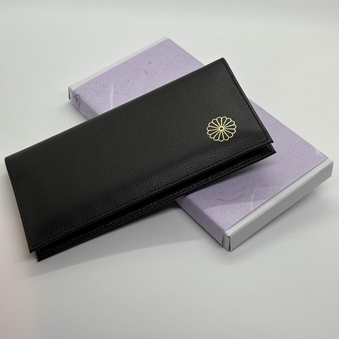 新品 皇居土産 長財布 本革製 ブラック ( 皇居財布・開運財布・金運