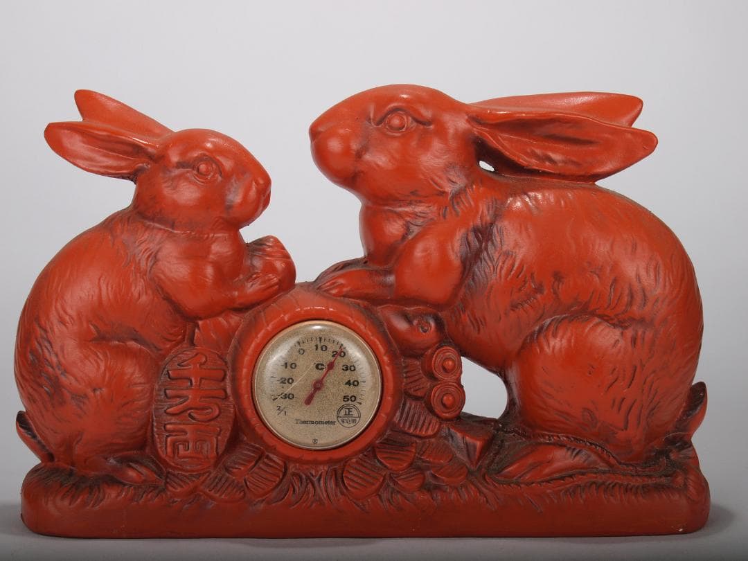 ウサギの置き時計　赤兎　縁起物<BR>  X760C12-5 塗るだけ】木のおえかき時計セット うさぎ【木製時計】（時計工作