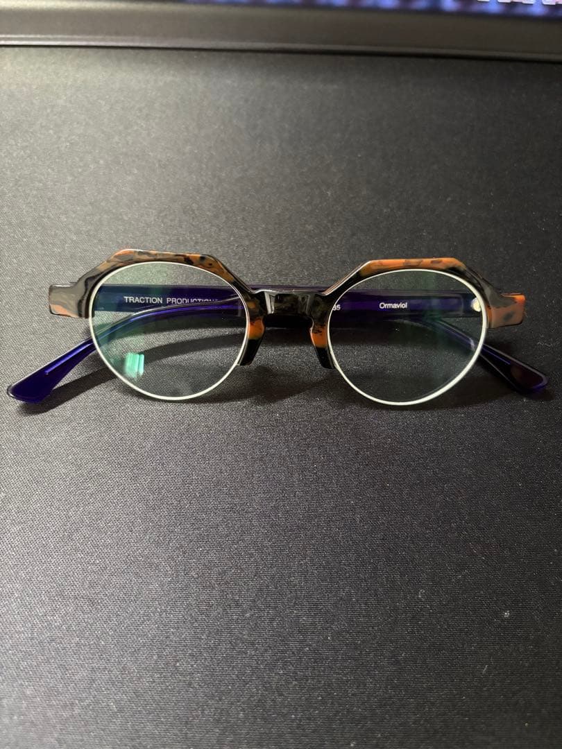 TRACTION PRODUCTIONS メガネフレーム LAHTI ハーフリム メガネフレーム GLASSBiz 8115 C-23 ハーフリム メタル シルバー 青