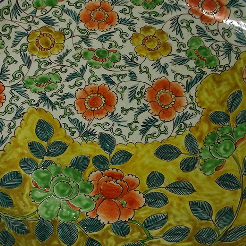 時代物 色絵草花紋 大皿 径約37.5cm 太明成化年製 初期古