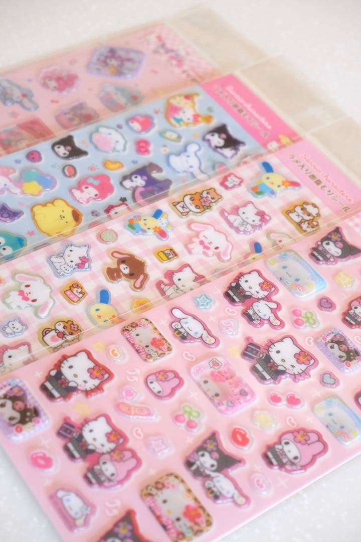 正規品】サンリオ ラメ入り樹脂もりシール すりガラス風シール 4点