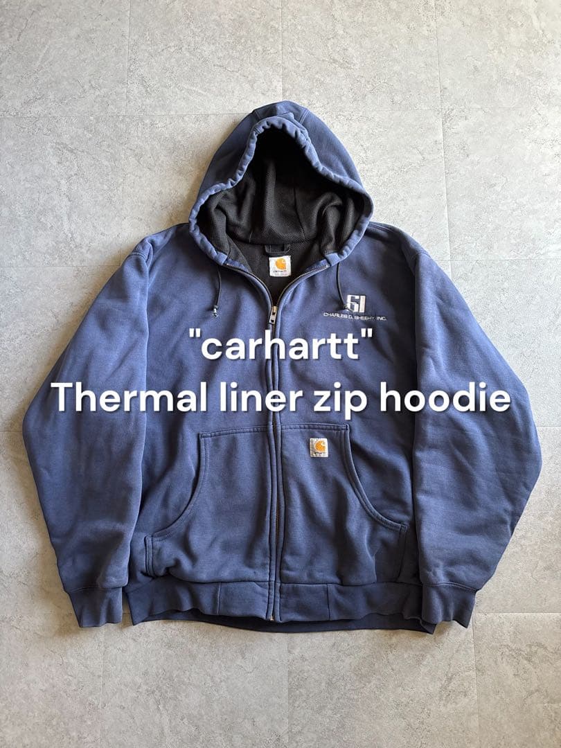 しょう様carhartt ジップパーカー 裏地サーマル 企業系刺繍 ネイビー