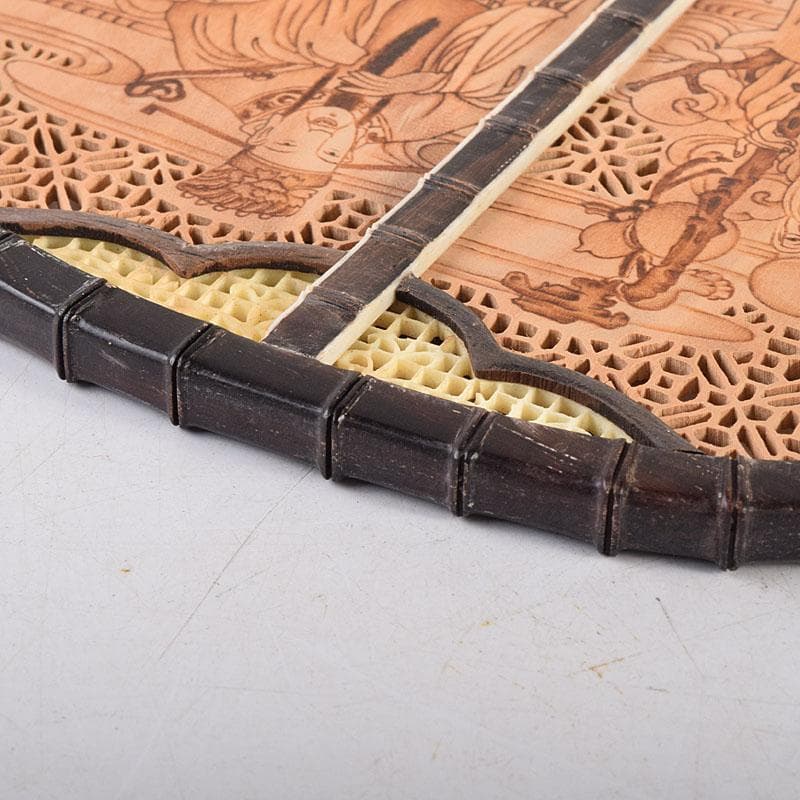 中国 唐木紫檀枠 山水人物彫 檀香宮扇 団扇 証明書付 C 8311 - メルカリ