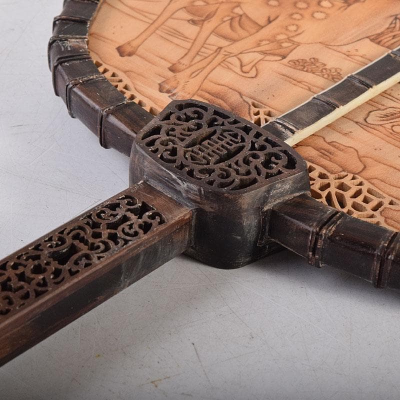 中国 唐木紫檀枠 山水人物彫 檀香宮扇 団扇 証明書付 C 8311 - メルカリ