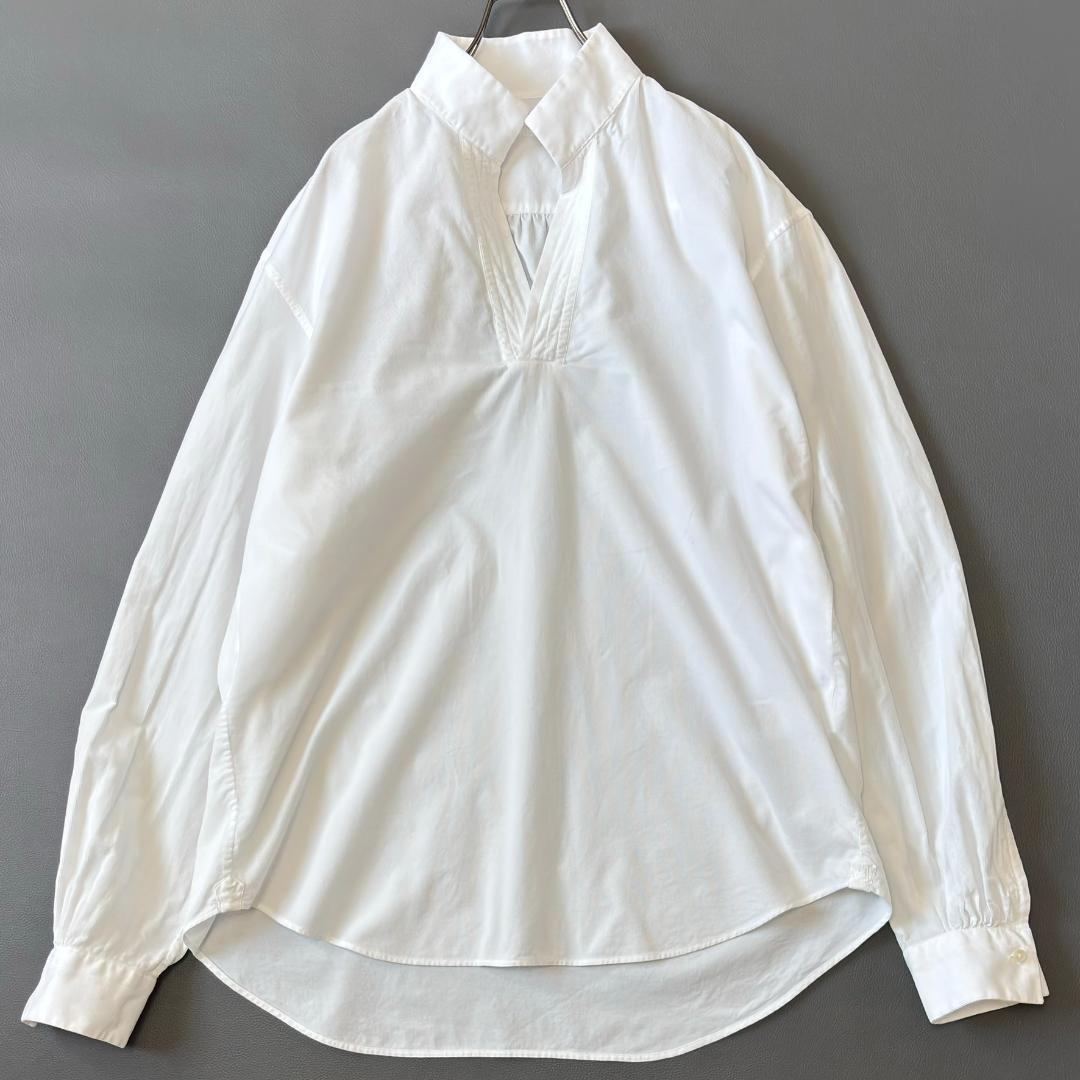 ブリエンヌパリディス スキッパーカラーシャツ 細畝コーデュロイ 白 XL tx6