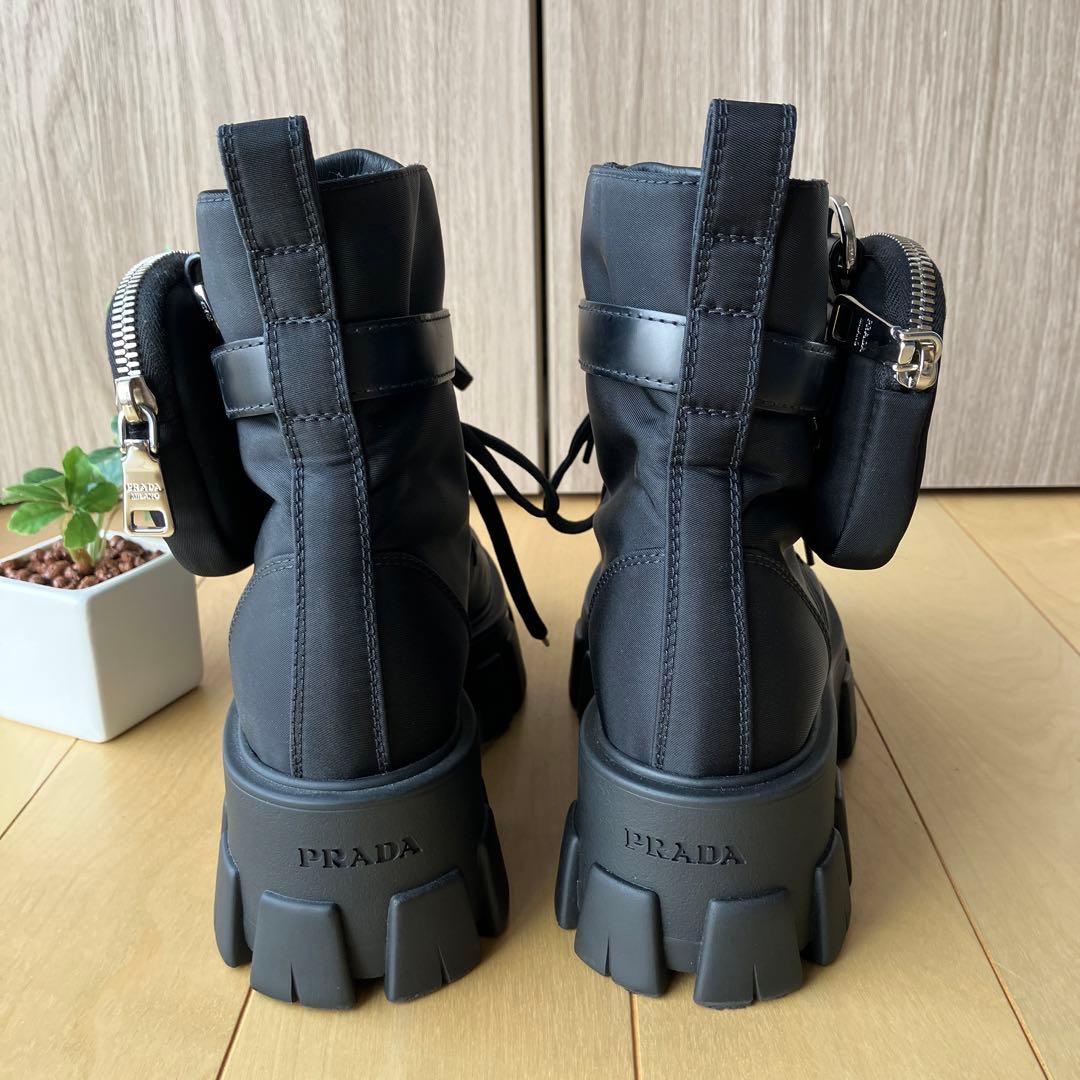 プラダ PRADA モノリス コンバットブーツ リナイロン 22㎝ 黒 ポーチ付