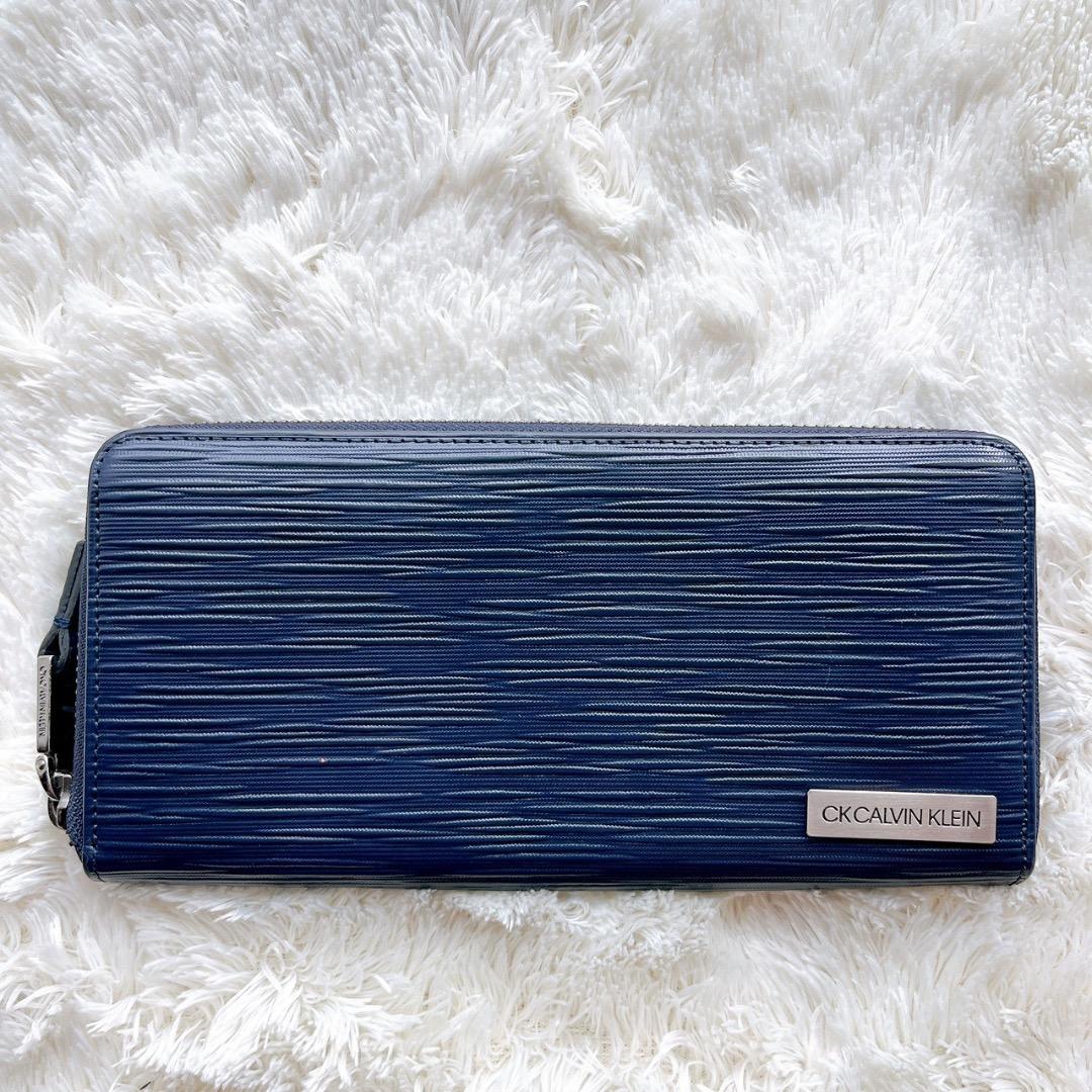 CK  （カルバンクライン） 長財布 ネイビー 型押し