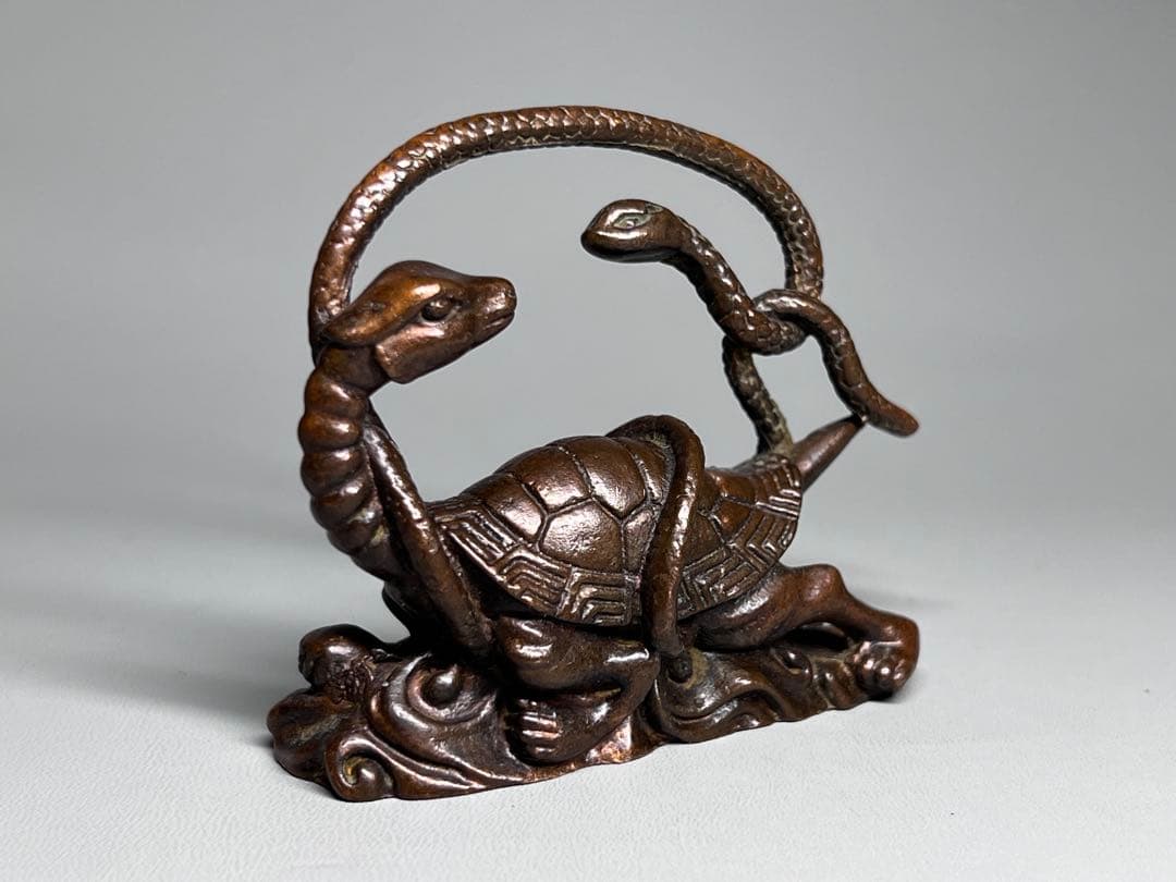 古美術 文鎮 置物 亀と蛇の合体 細工 金属工芸 古銅 骨董品 飾り物