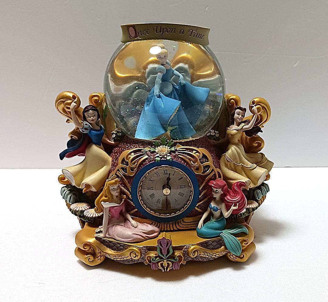 ジャンク品 ディズニー プリンセス スノードーム オルゴール 時計 置物