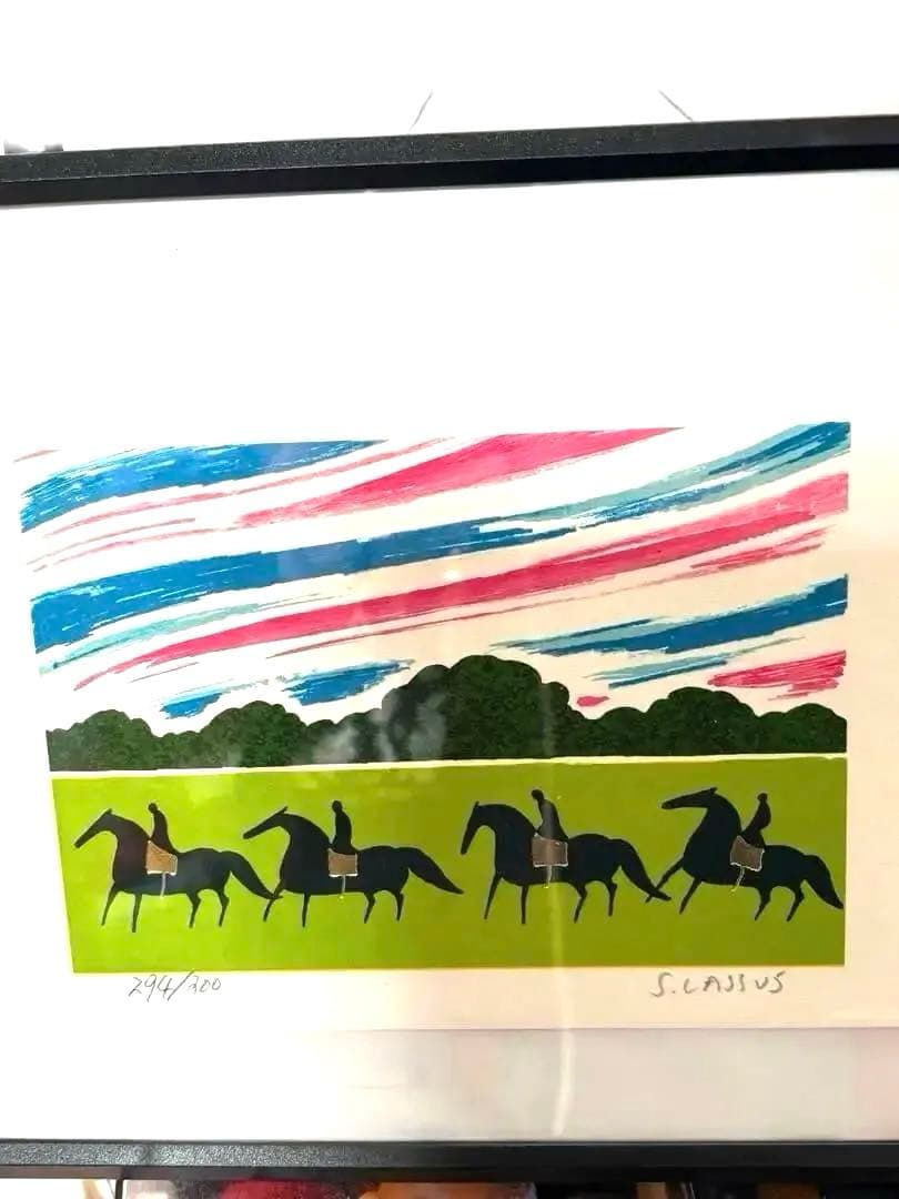 S. Classus 馬と騎手のリトグラフ 294/200風のなかの馬‼️