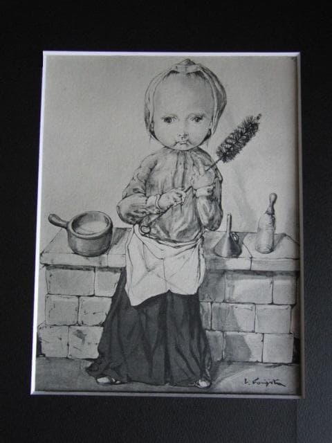 藤田嗣治、【赤いスカートの少女】、希少な限定額装用画集画