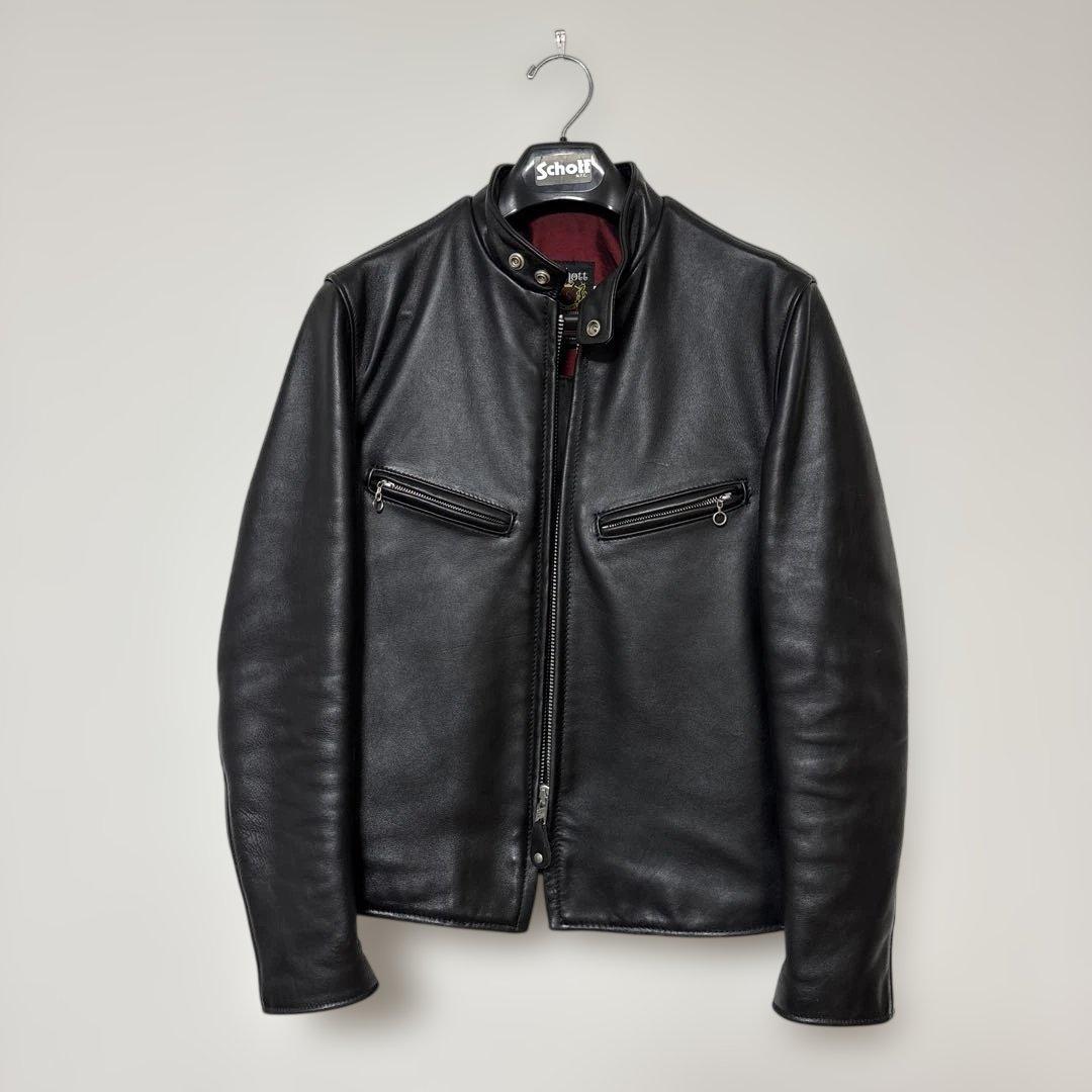 Schott ブラック レザー シングルライダース 36 641XX