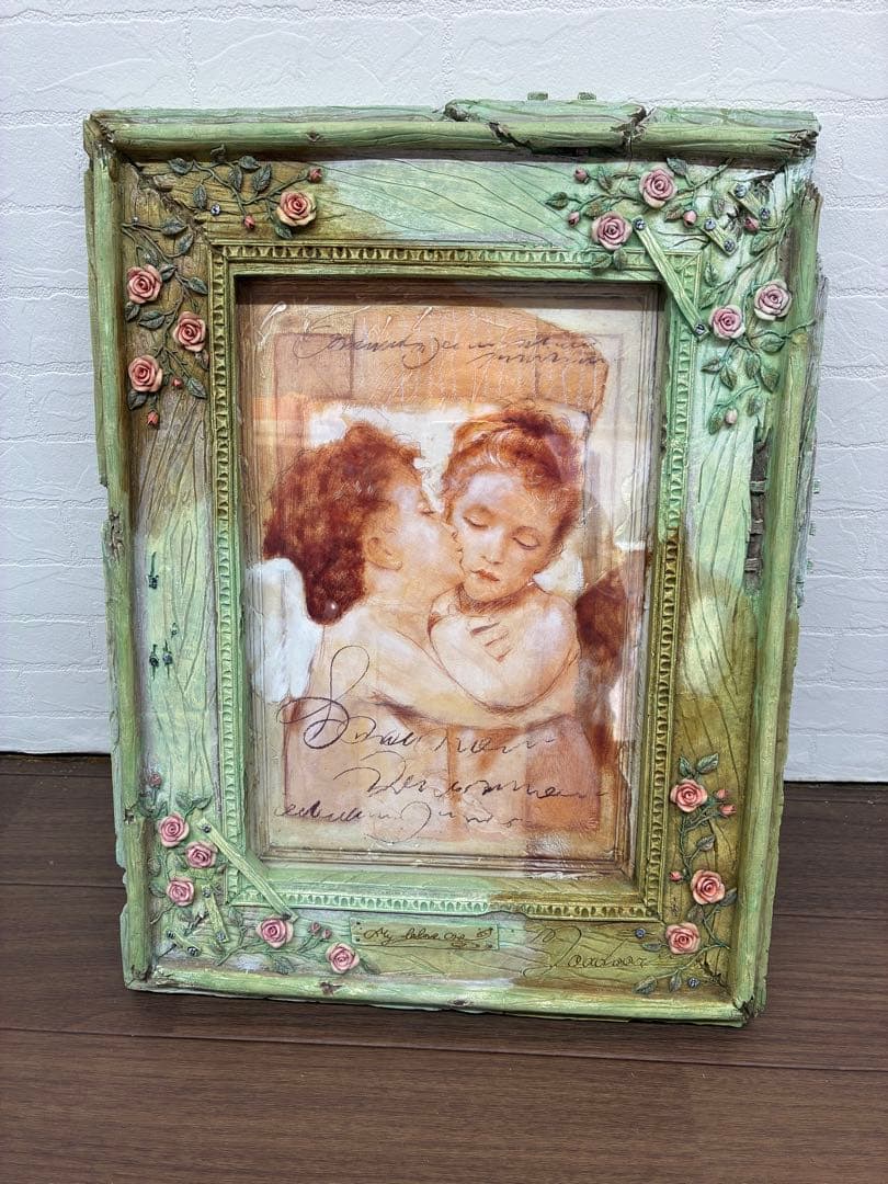 アンティーク調木製フレーム付絵画 天使 エンジェル インテリア 壁飾り 玄関