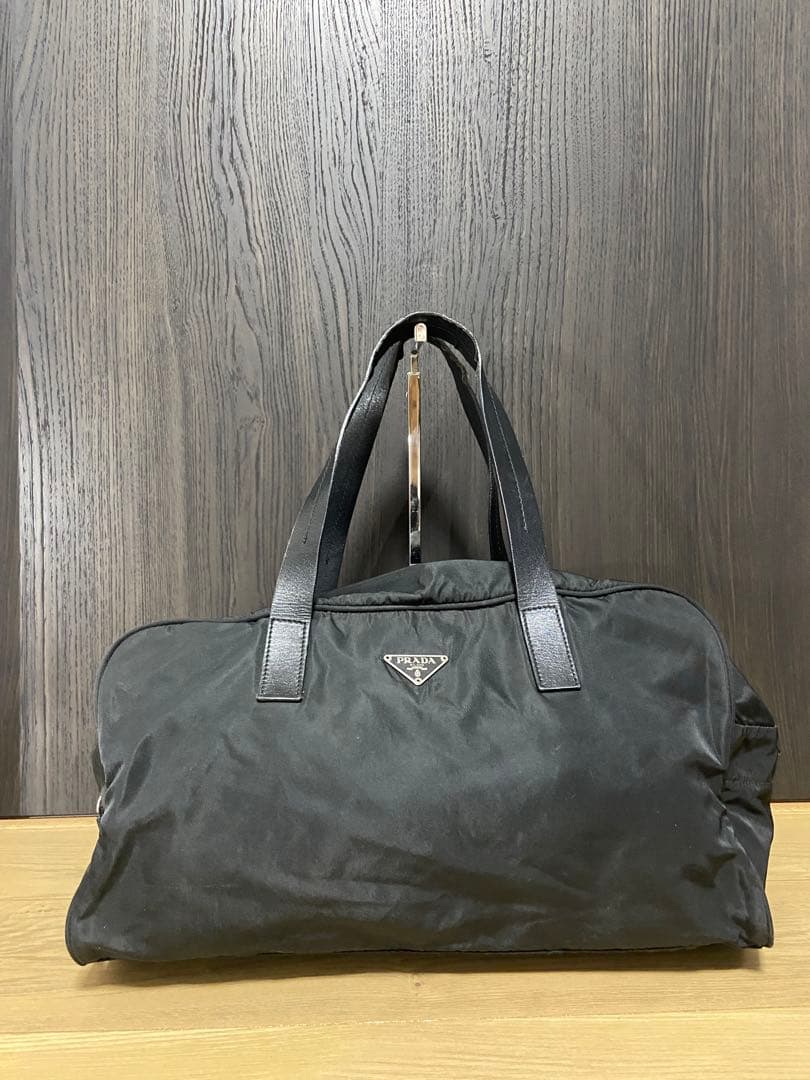 PRADA ボストンバッグ ナイロン レザー 三角ロゴプレート ブラック