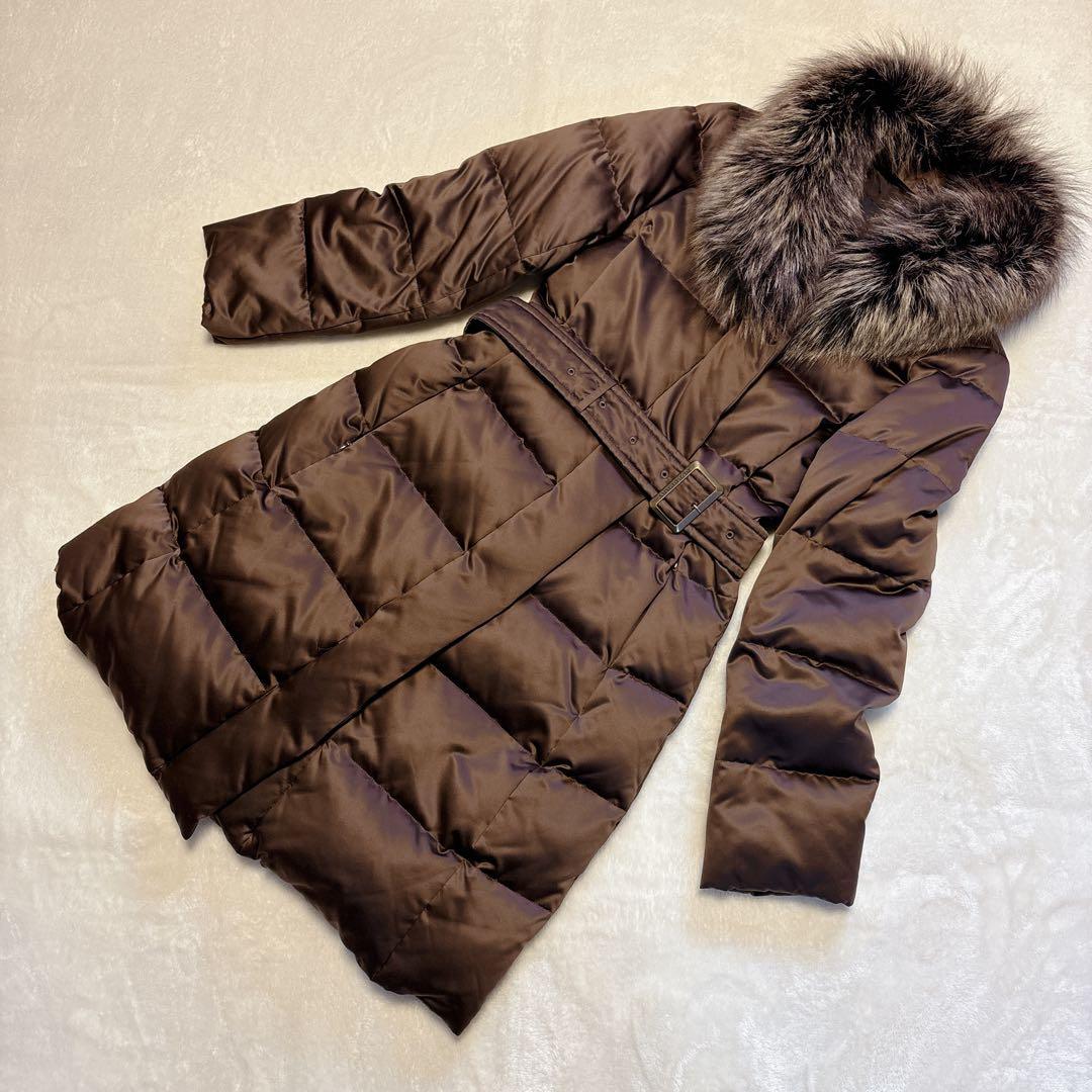 バーバリーロンドン ダークブラウン ロングダウンコート シャドーチェック 9号