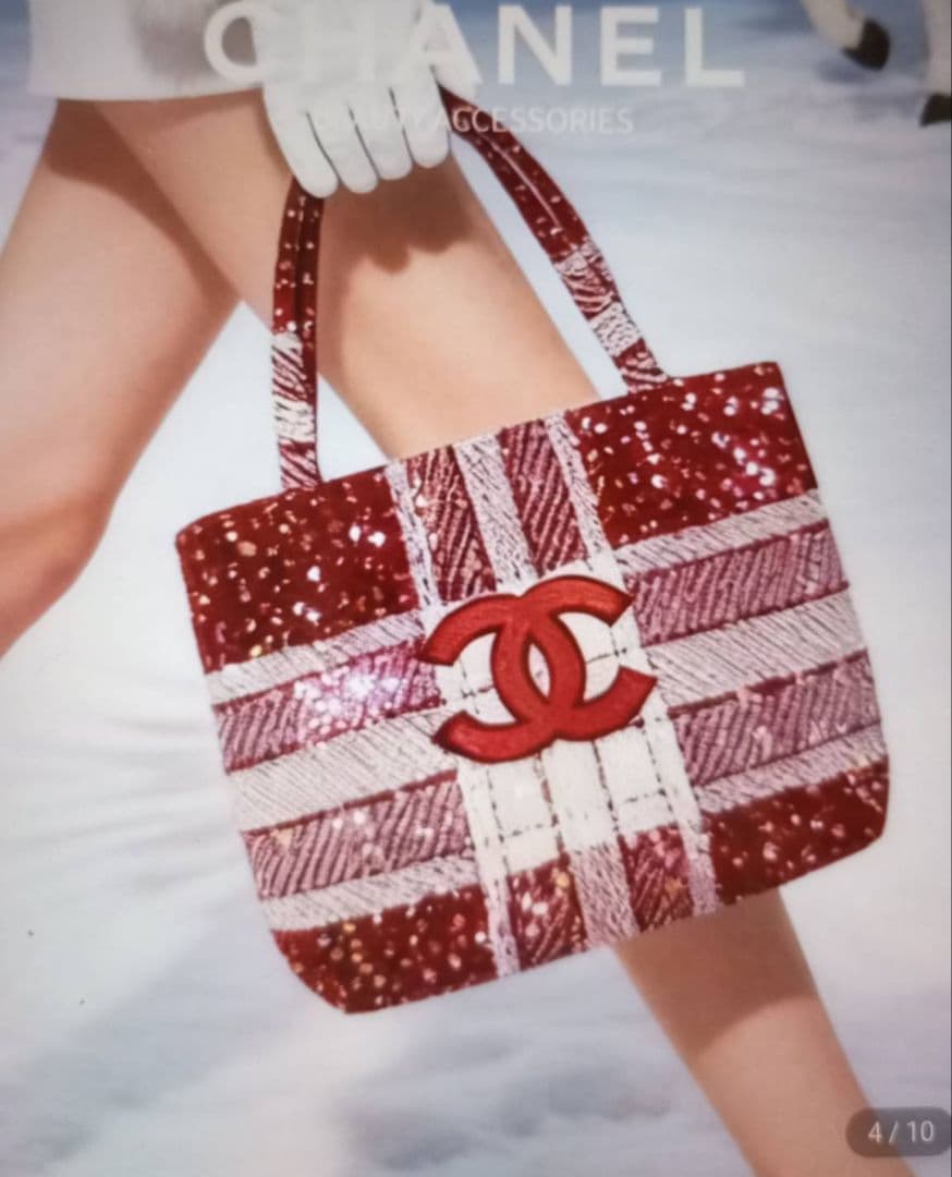 CHANEL スパンコール トートバッグ 赤/白ノベルティ