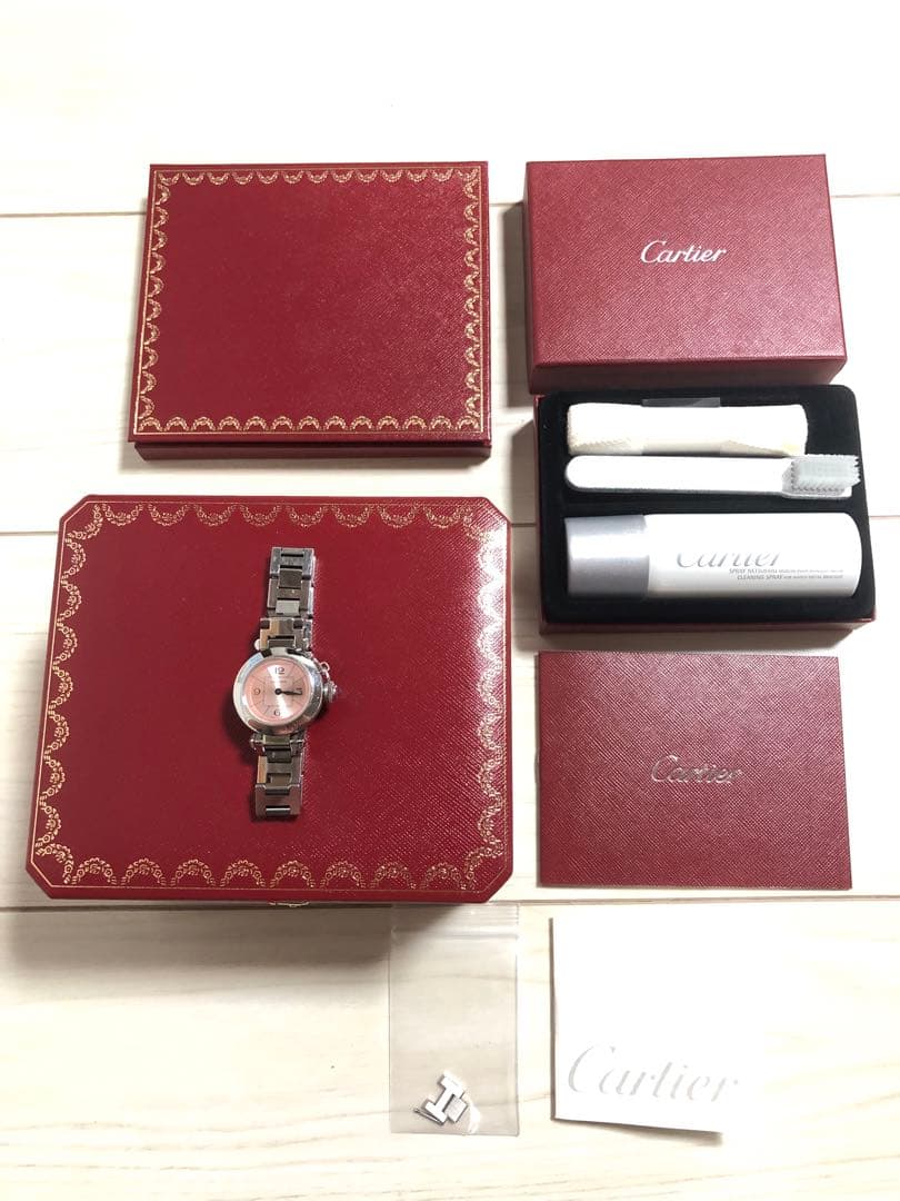 タイムセール！美品♡証明書、新品ベルト付き！カルティエ♡ミスパシャ♡ピンク カルティエ ミスパシャ ピンク文字盤 時計｜ブランド買取なら