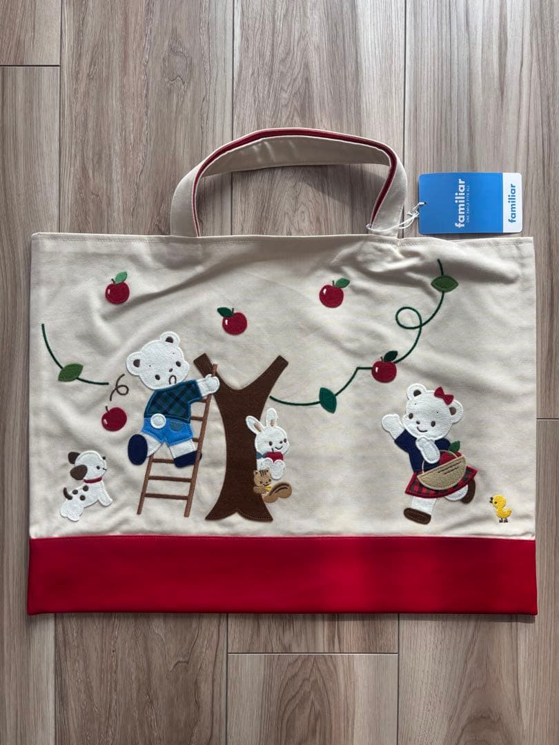 新品♡ファミリアレッスンバッグ　デニムバッグ　アイボリー