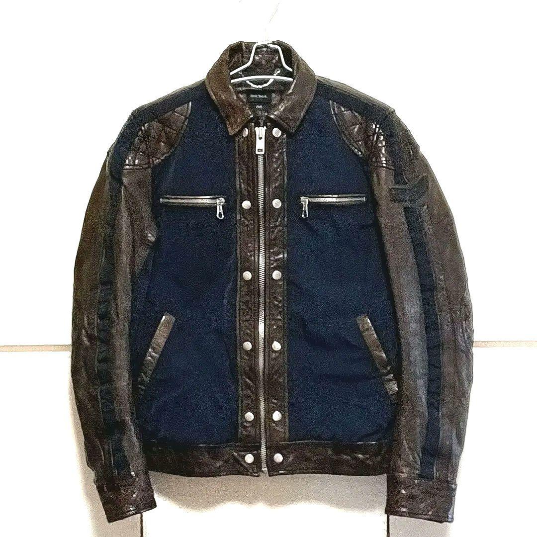 美品★DIESEL ディーゼル　ラムレザー × ナイロン　ライダースジャケット