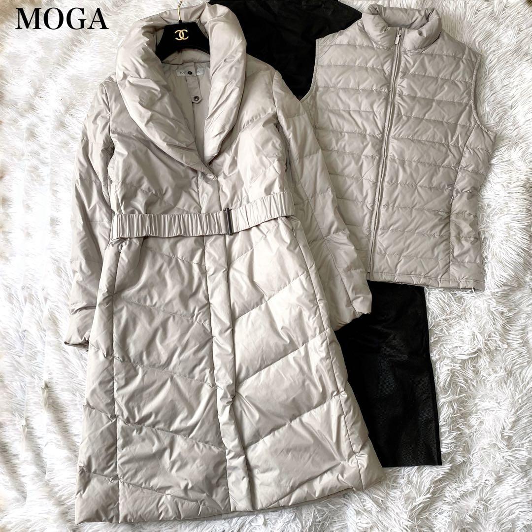MOGA インナーダウン付き ショールカラーダウンコート Aライン ベルト付き