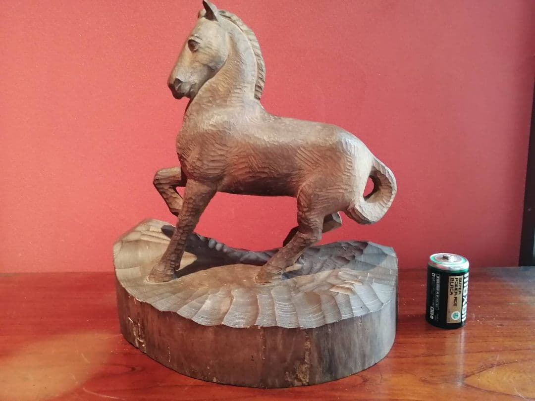 杉本宗一・作　木彫　一木の馬（刻銘有り）