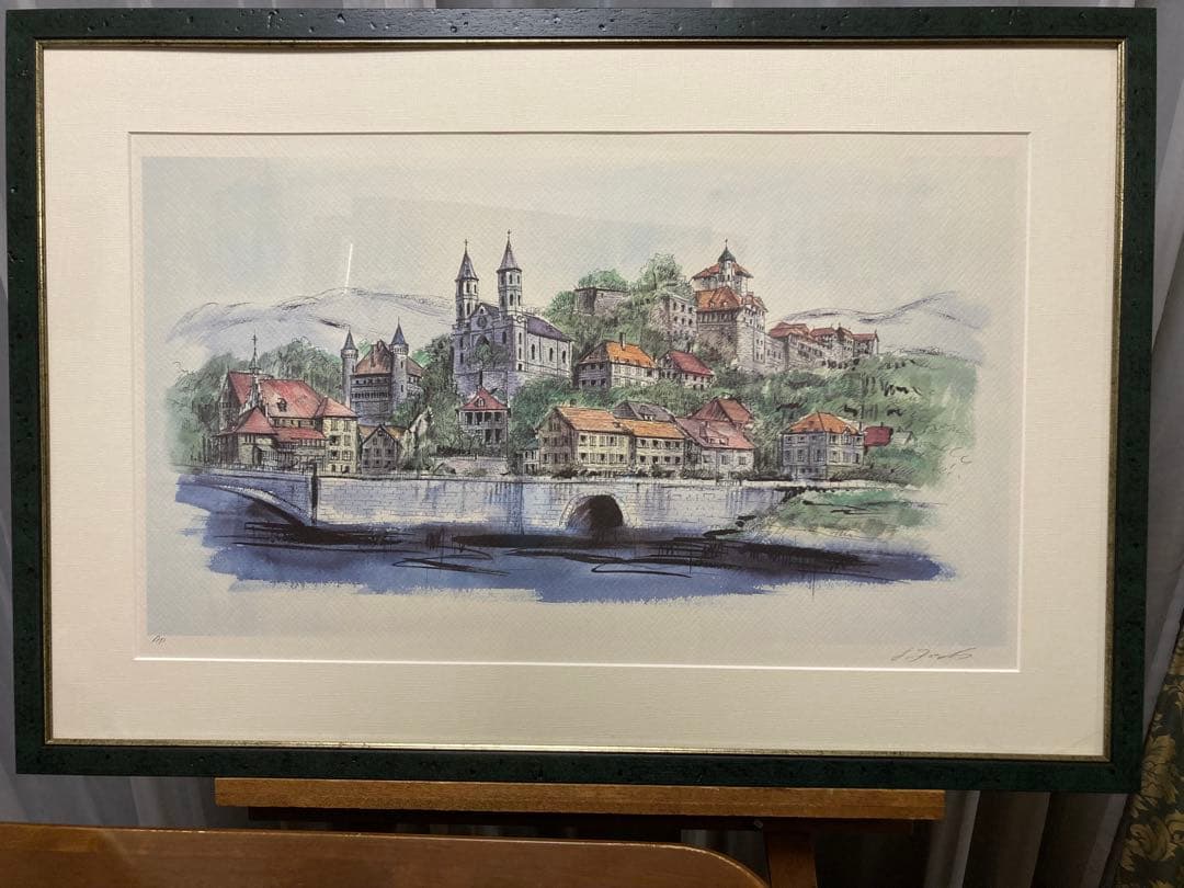 絵画　リトグラフ大　教会のある街　ジェームス・フォード　新品額装　箱付 絵画 リトグラフ大 教会のある街 ジェームス・フォード 新品額装 箱付