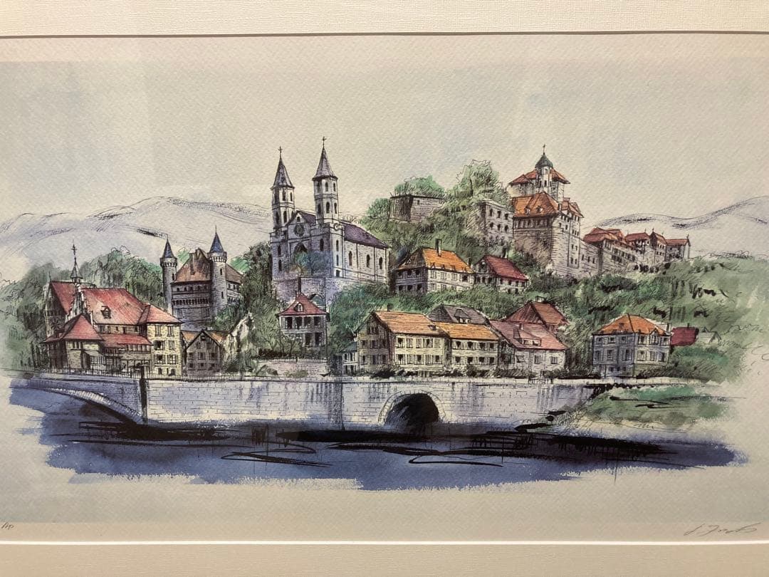 絵画 リトグラフ大 教会のある街 ジェームス・フォード 新品額装 箱付