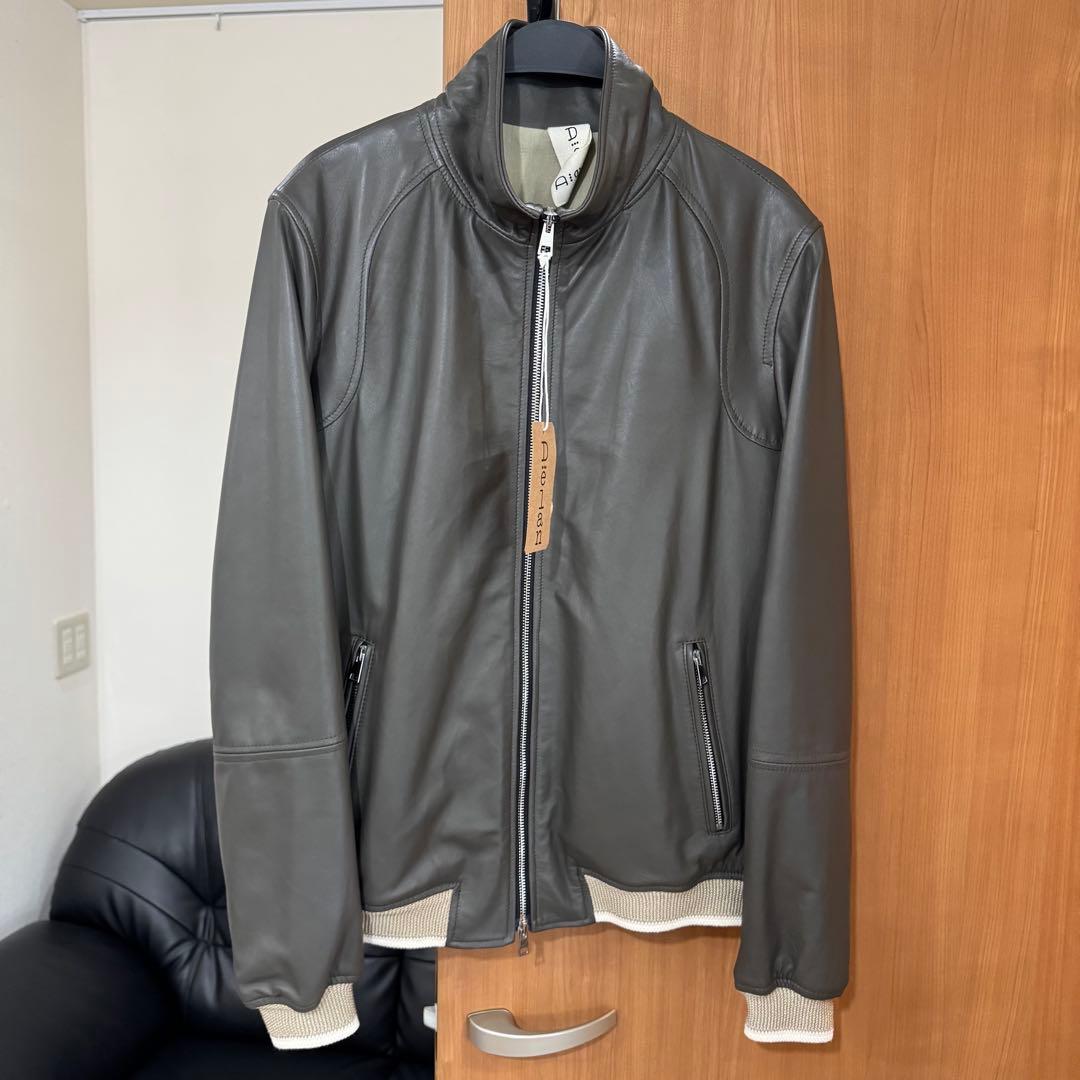 未使用タグ付き Delan デラン ナッパレザー トープカラー ライダース 50