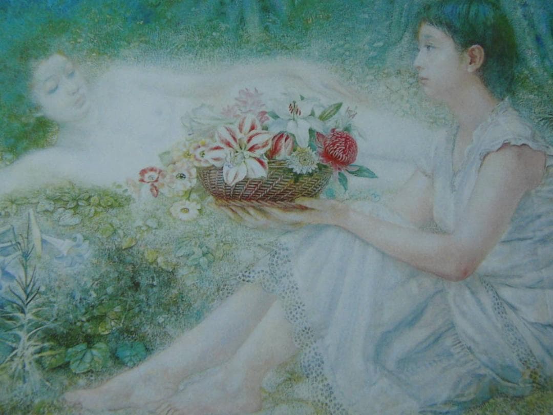 山本 文彦、「樹草」、希少画集、額装画、日本製・新品額にて額装