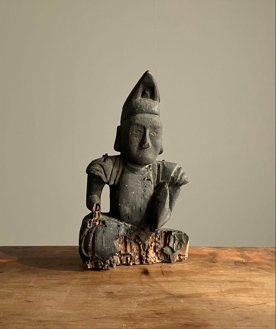 いい顔、です、、黎明期の恵比寿像】室町骨董七福神アンティーク仏像