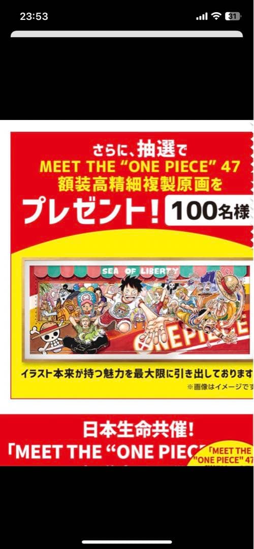 ワンピース ONE PIECE 額装高精細複製原画 日本生命 当選 再出品
