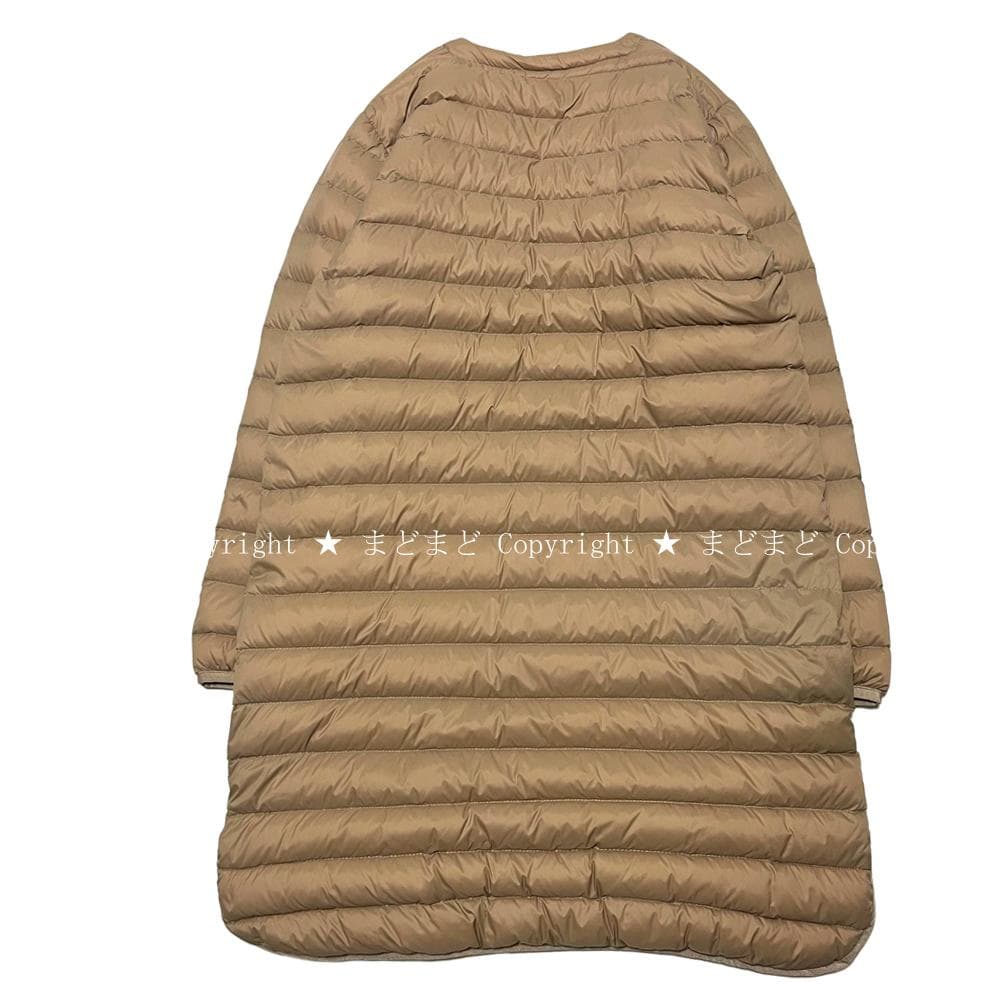 ダントン ノーカラー インナー ダウン コート 36 ベージュ レディース