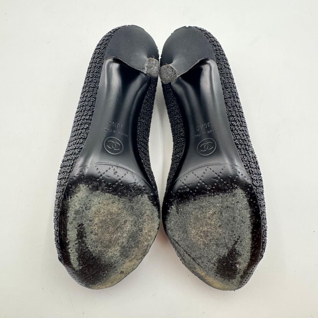 美品✨CHANEL ハイヒール　ココマーク　ブラック　サテン　23.5cm