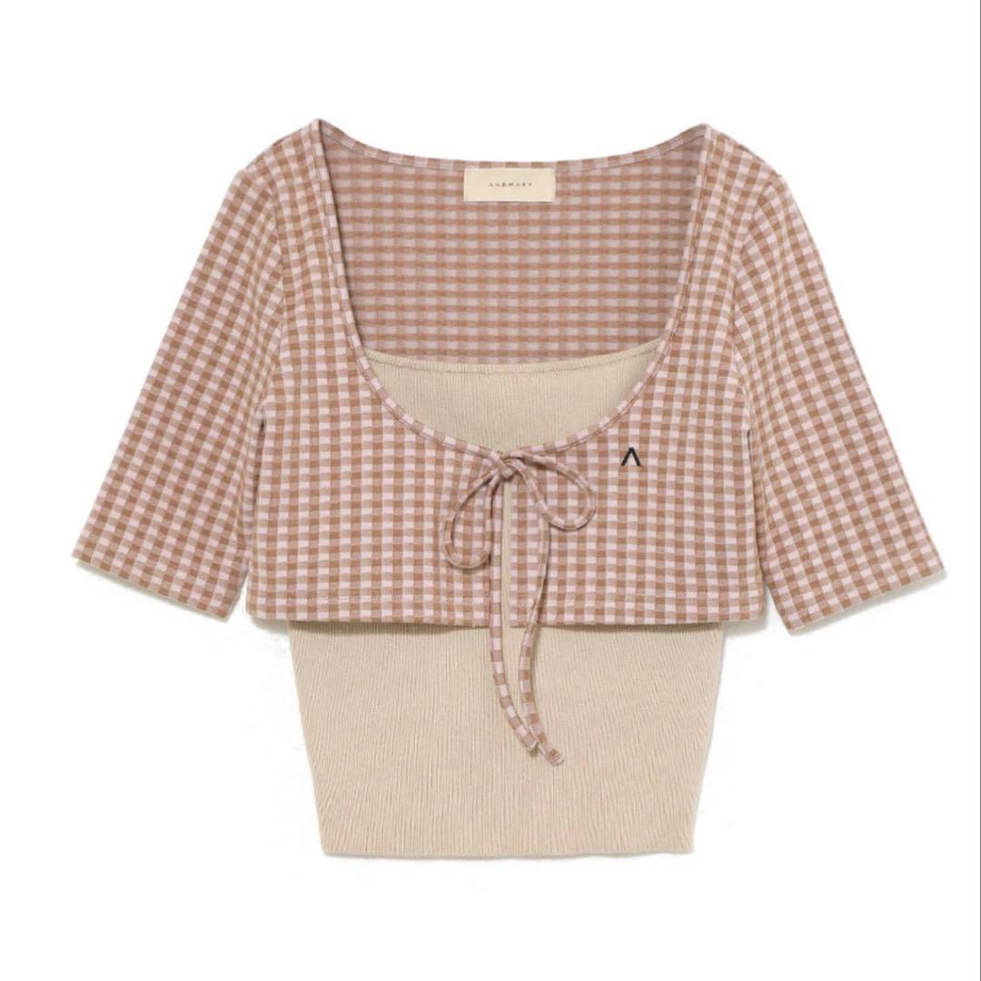 andmary Ava gingham check tops pink - メルカリ