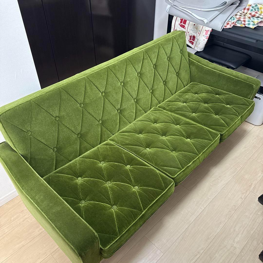 【ブルー】カリモク60 ロビーチェア 3シーター モケットグリーン